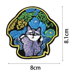 Handmade embroidery cat patch DIY clothing accessories cute animal badge 8x8.1cm