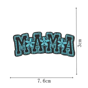 Ecusson brode MAMA personnalise accessoire de vetement badge avec motif de fleurs bleues