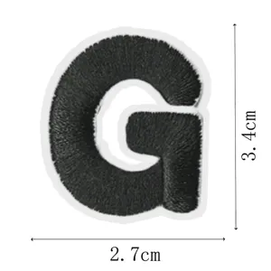Black letter G embroidery patch detail shot, showing precise stitching and clear dimensions.