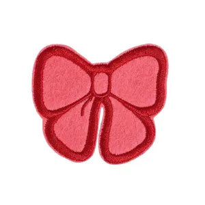 Pink and red embroidered bow patch DIY clothing hair clip cute fabric accessory badge