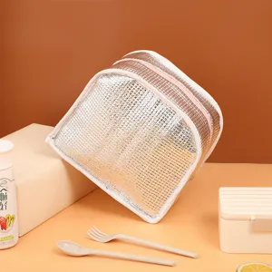 Thickened aluminum foil insulated lunch bag with 3d cubic design and pink zipper.