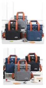 Double layer insulated lunch bag with strap, large capacity thermal picnic cooler bag.