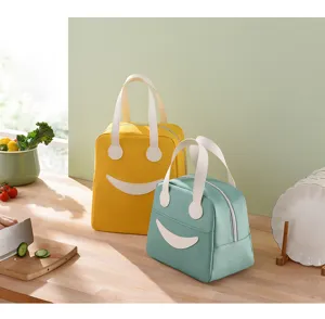 Leuke smiley lunchtas set, geïsoleerde canvas bento box draagtas voor school werk.