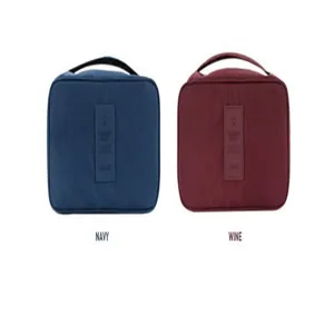 Detailed view of portable travel storage organizer bag, dual color variant option display.