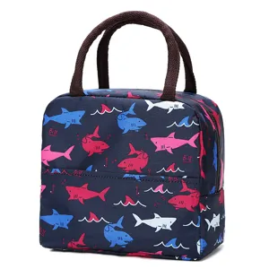 Borsa termica porta pranzo per adulti, borsa bento in tessuto oxford con stampa squalo.
