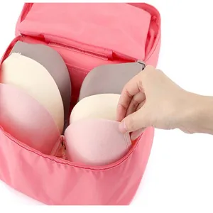 Portable travel bra storage bag detail view, multi-compartment lingerie organizer for daily use.