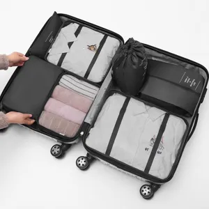 Set di 7 borse da viaggio per organizzare vestiti in valigia organizer nero pratico