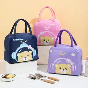 Cute insulated lunch bag for students and office workers, portable cartoon thermal bento tote bag.