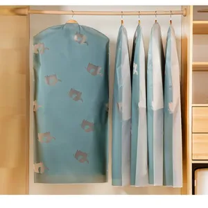Hanging garment dust cover clear suit storage bag clothes protector for wardrobe closet organizer.