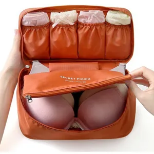 Travel multi-functional underwear organizer bag, portable bra storage case with compartments.