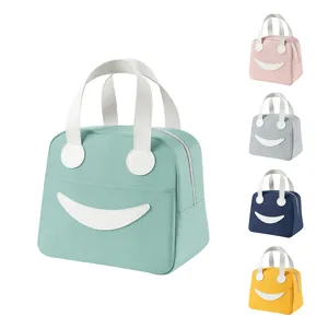 Leuke glimlach lunchtas draagbare bento doos oxford doek aluminium foil geisoleerde tas.