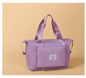 Foldable travel duffel bag for women, lightweight sports fitness gym bag with wet dry separation.
