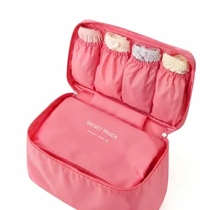 Portable travel underwear organizer bag with multi-compartments for panties, pink main view
