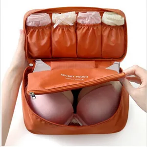 Portable travel underwear storage bag orange multi-functional bra organizer for luggage trip