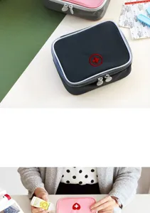 Portable travel medical storage bag detail view, emergency first aid organizer pouch for pills.