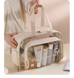Clear travel toiletry bag, waterproof gym beach handbag with dry wet separation for women.