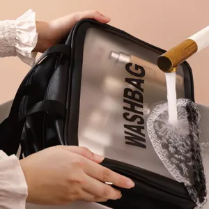 Waterproof cosmetic bag with large capacity, clear double layer travel wash bag for toiletries.