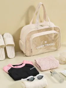 Waterproof fitness travel bag with transparent wet dry compartment and large capacity design.