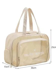 Large capacity travel tote bag with dry-wet separation and clear waterproof pocket.