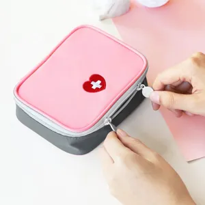 Travel first aid storage bag pink portable medicine organizer case cute heart medical pouch