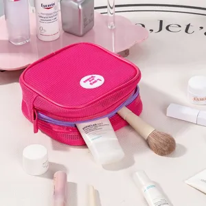 Portable Mesh Cosmetic Bag Travel Makeup Pouch Storage Organizer Solid Color Color Blocking Toiletry Bag For Travel Daily