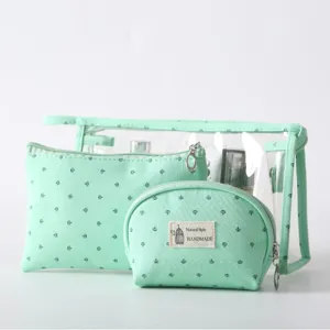 Transparent PVC cosmetic bag three-piece set travel wash storage organizer pouch.