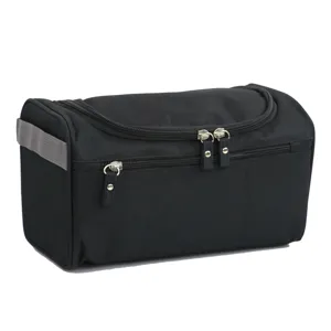 Schwarze Reise-Kulturbeutel tragbare Kosmetiktasche Make-up Aufbewahrung Detailansicht.