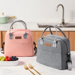 Insulated lunch bag oxford cloth bento box thermal container food storage tote bag grey pink