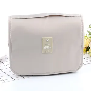 Waterproof travel toiletry bag large capacity cosmetic storage organizer with hanging hook gray