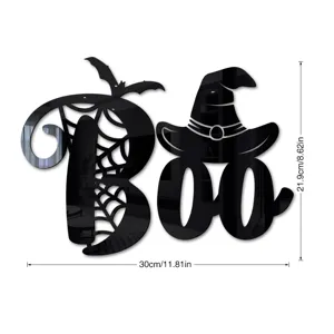 Halloween 3D Acryl Spiegel Wandaufkleber BOO Fledermaus Spinnennetz Heimdekoration Detail.