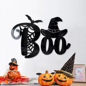 Halloween 3D Acryl Spiegel Wandaufkleber BOO gruselig Party Heimdeko schwarzes Schild