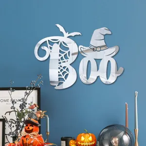 Halloween 3D Acryl Spiegel Wandaufkleber Boo Spinnennetz Design fuer Feiertag Deko