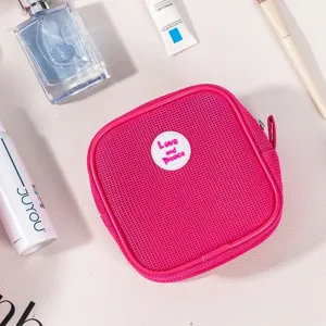 Hot pink mesh cosmetic bag portable travel toiletry pouch for makeup lipstick storage