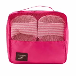Sac de Chaussure de Voyage Imperméable Rose Double Couche Nylon Organisateur Valise