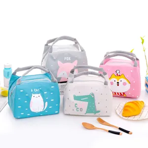 Portable Oxford Cloth Thermal Lunch Bag Cute Cartoon Animal Print Insulated Bento Box Tote Bag For Office School