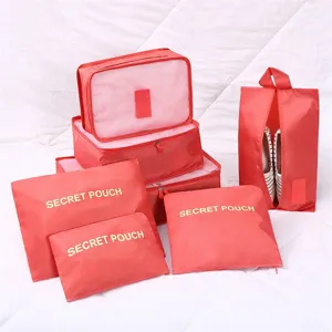 Rotes 7-teiliges Reisegepäck-Organizer-Set, Oxford-Stoff Aufbewahrungstaschen für Koffer.