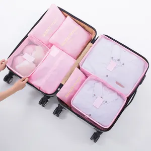 Reiseorganizer Set 7 Stueck rosa Packtaschen fuer Koffer Kleidung Unterwaesche Aufbewahrung