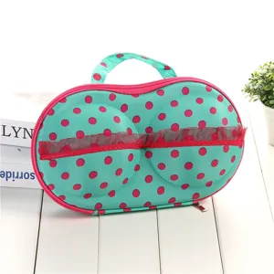 Detail shot of portable EVA bra travel storage bag, waterproof hard case organizer for underwear.