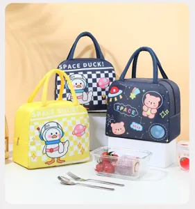 Insulated lunch bag cartoon space duck bento bag thick aluminum foil thermal tote bag for students.