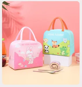 Insulated lunch bag cute cartoon thermal bento box tote portable food storage bag for students