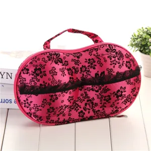 Portable EVA bra storage box travel underwear organizer with cute floral print and zipper