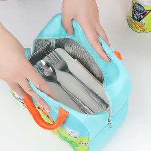 Insulated lunch bag with cute cartoon animal prints and thick aluminum foil lining for food.