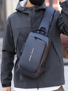 Men Waterproof Chest Bag Business Commute Sling Bag USB Charging Anti-Theft Password Lock Crossbody Bag