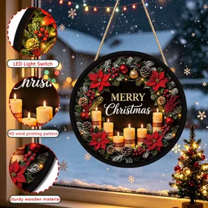 Christmas LED Light Hanging Sign Holiday Window Decor Wooden Plaque Detail Display