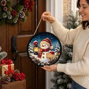 Christmas LED hanging sign with cute snowman design, perfect for holiday home window decor.