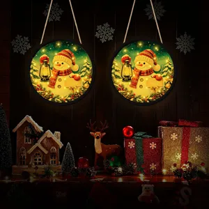 Christmas LED glowing hanging sign round snowman decor window ornament for holiday party