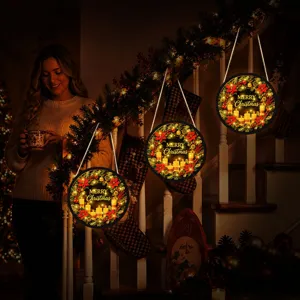 LED Christmas hanging sign with warm lights, perfect holiday decoration for window and wall.