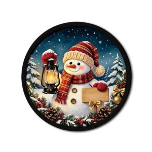 Christmas LED hanging sign detail, cute snowman design with glowing lantern, festive wall decor.
