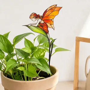 Stained glass fairy plant stake decorative metal flowerpot insert for indoor outdoor garden decor
