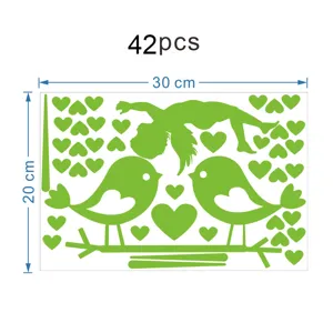 Autocollants muraux lumineux phosphorescents 42pcs 30x20cm oiseaux coeurs deco chambre